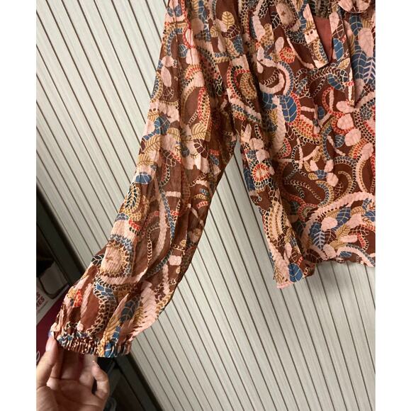 A.L.C. Women’s Botanical Tie Neck Silk Blouse Size 10 - Picture 3 of 5
